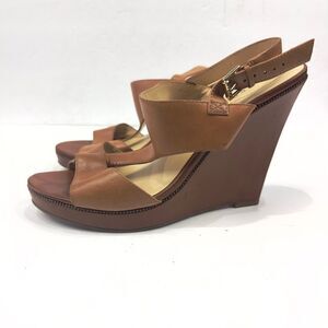 Guess WGFRANCIE Brown Leather Wedge Open Toe Strappy Sandals Women's Sz 10M